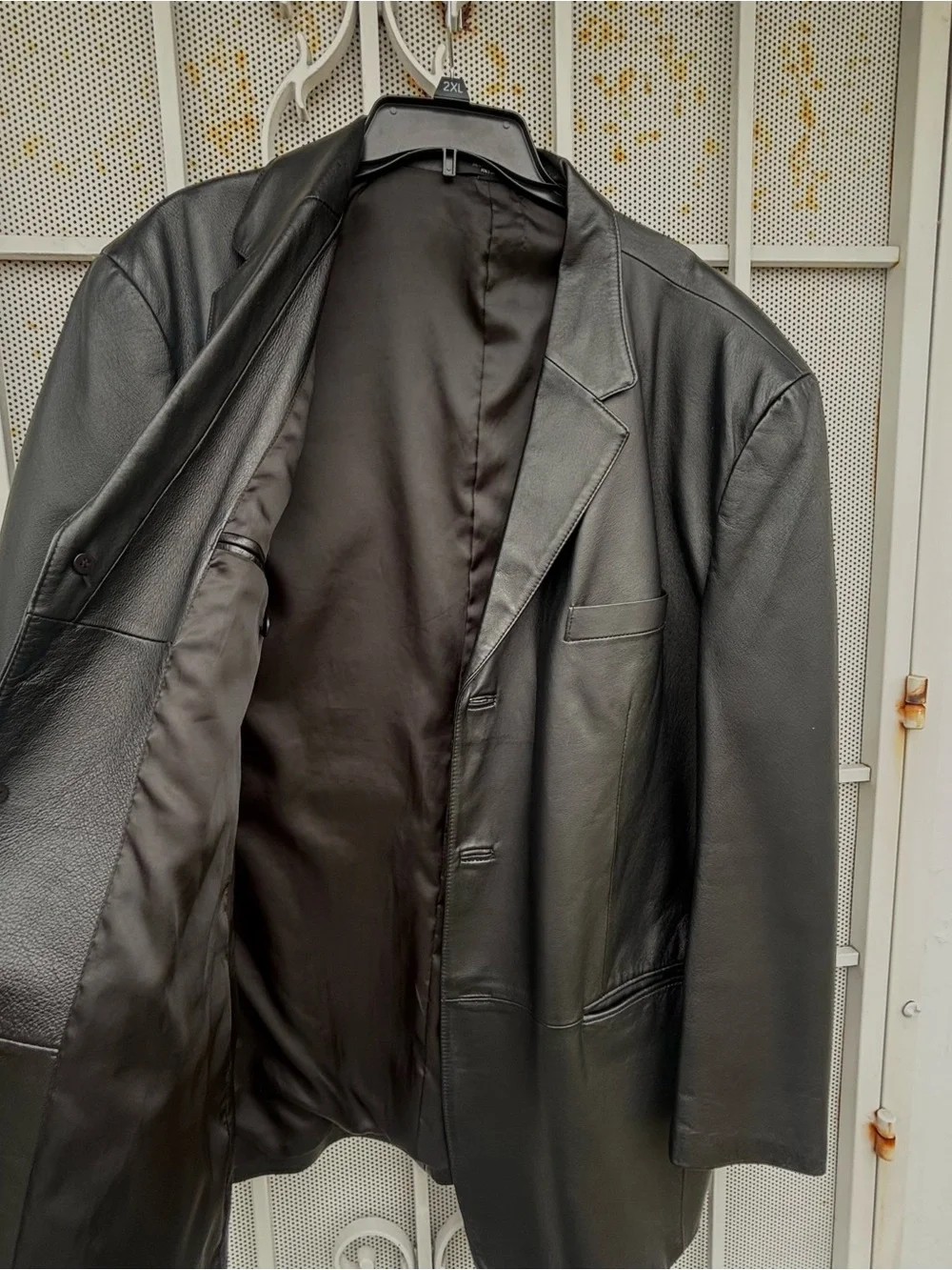 J. Ferrar Black Genuine Leather Blazer Jacket Mens XL Lined 3-Button Classic